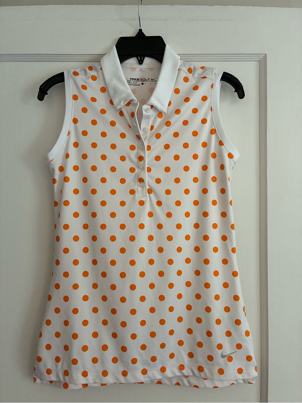 NIKE Dri-Fit Orange  White Polka Dot Sleeveless Polo Top S EUC